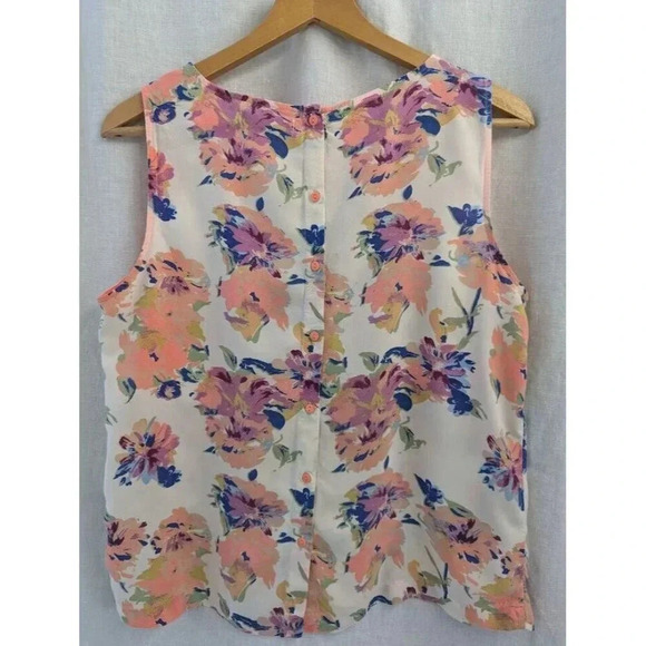 Vila clothes colorful floral button back tank light cotton women's size Large F1 - Picture 6 of 8